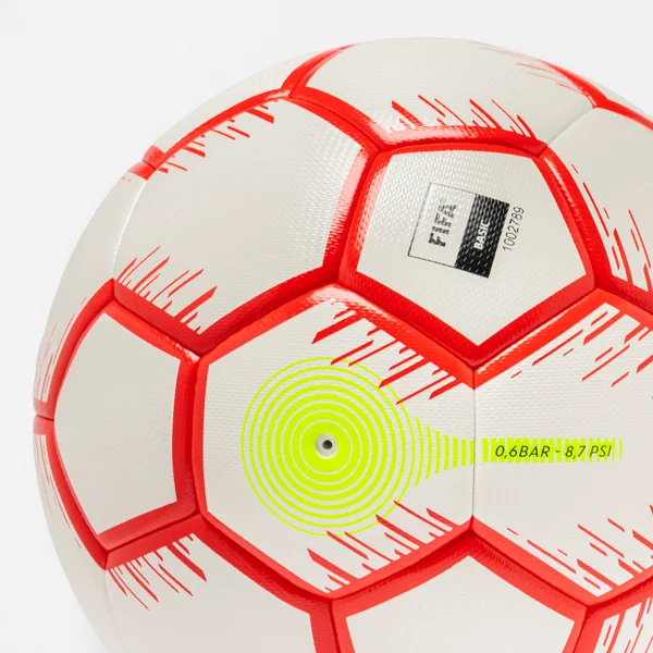 Ballon de futsal hybride taille 4, rouge fluo et blanc
