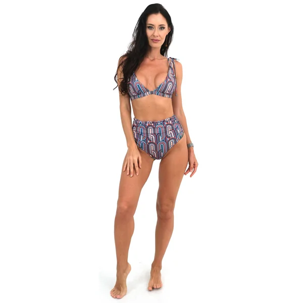 Bas de bikini taille haute Santorin retro