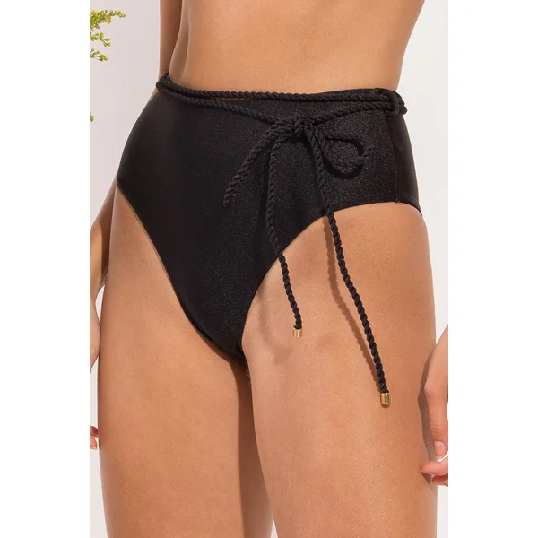 Bottom Shimmer-Black Belted-High-Waist