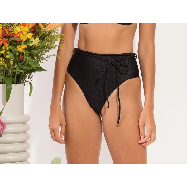 Bottom Shimmer-Black Belted-High-Waist