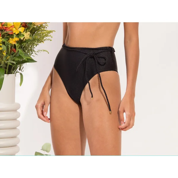 Bottom Shimmer-Black Belted-High-Waist