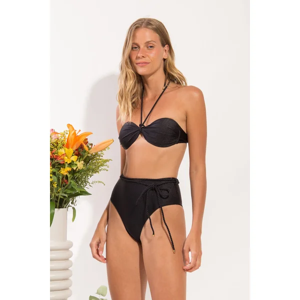 Bottom Shimmer-Black Belted-High-Waist