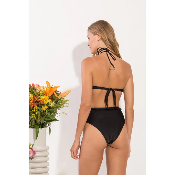 Bottom Shimmer-Black Belted-High-Waist