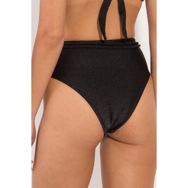 Bottom Shimmer-Black Belted-High-Waist