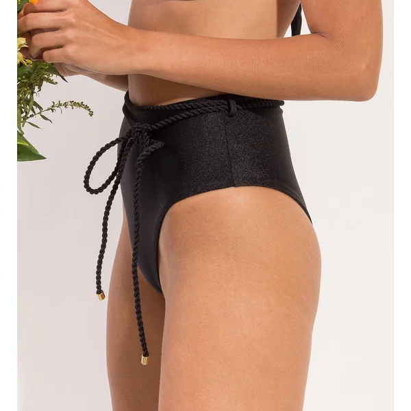 Bottom Shimmer-Black Belted-High-Waist