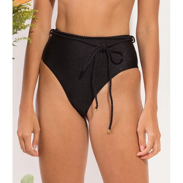 Bottom Shimmer-Black Belted-High-Waist