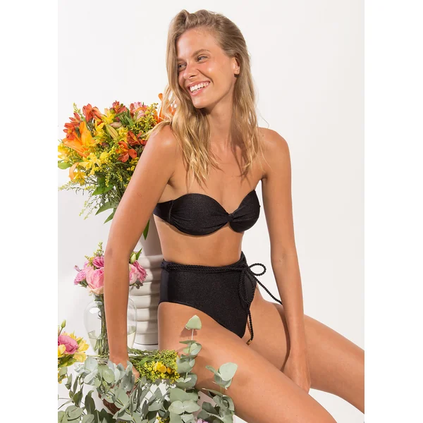 Bottom Shimmer-Black Belted-High-Waist