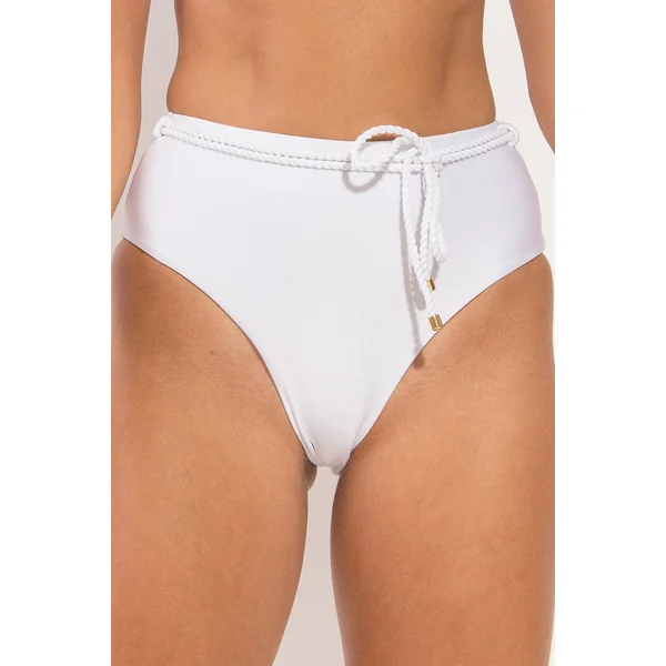 Bottom Shimmer-White Belted-High-Waist