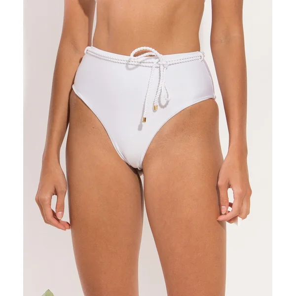 Bottom Shimmer-White Belted-High-Waist
