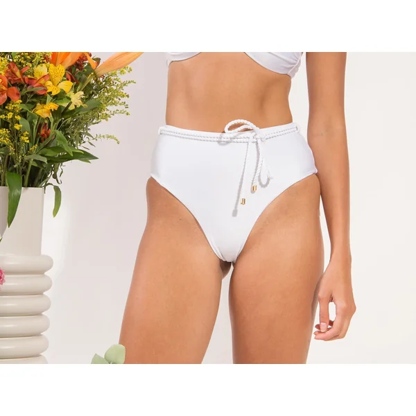 Bottom Shimmer-White Belted-High-Waist