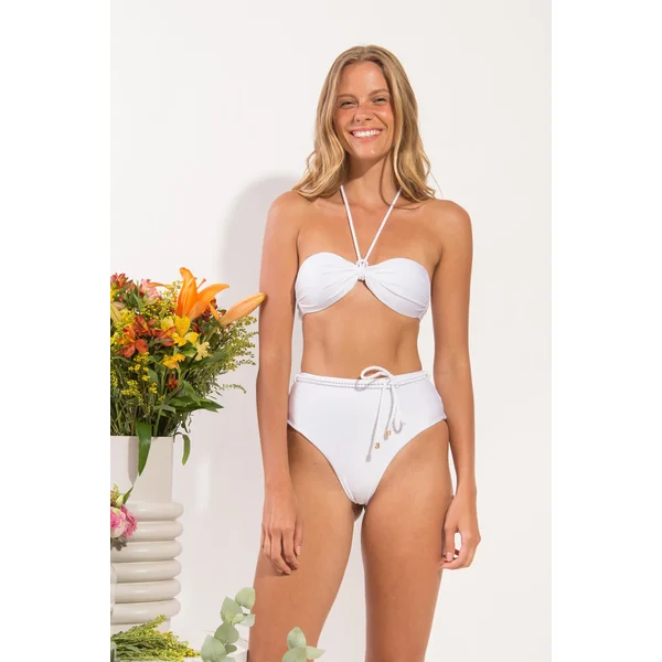 Bottom Shimmer-White Belted-High-Waist