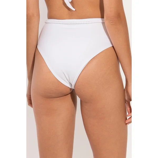 Bottom Shimmer-White Belted-High-Waist
