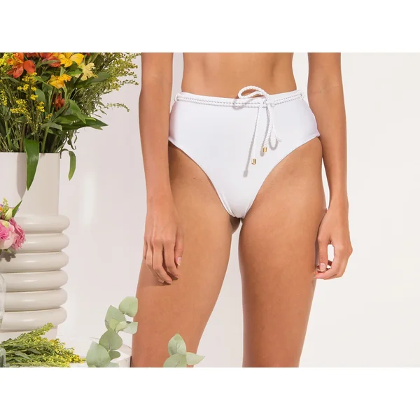 Bottom Shimmer-White Belted-High-Waist