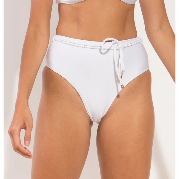 Bottom Shimmer-White Belted-High-Waist