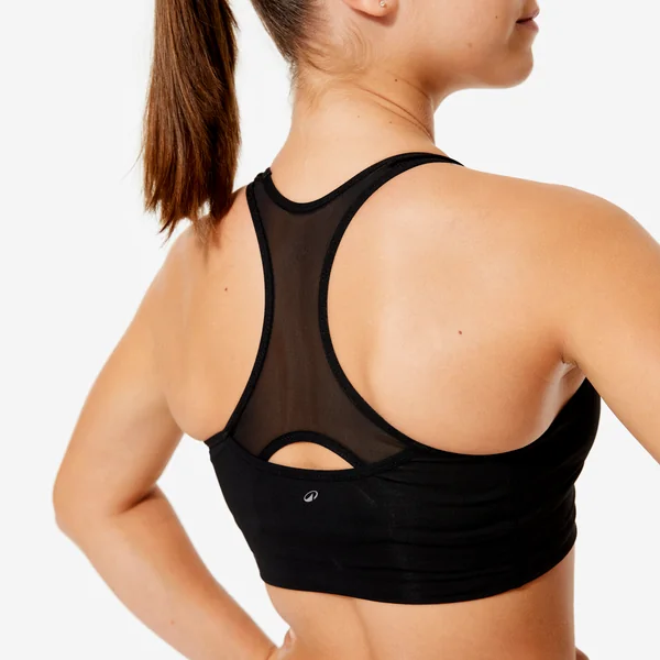 Brassière de gym respirante fille, noire à sequins