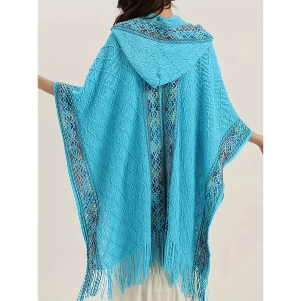 Cardigan tribal mi-saison, capuche et pompons