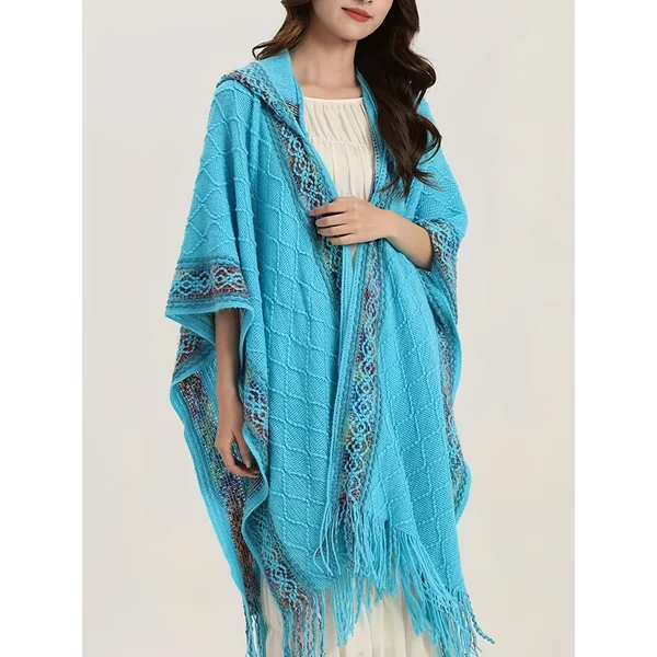 Cardigan tribal mi-saison, capuche et pompons