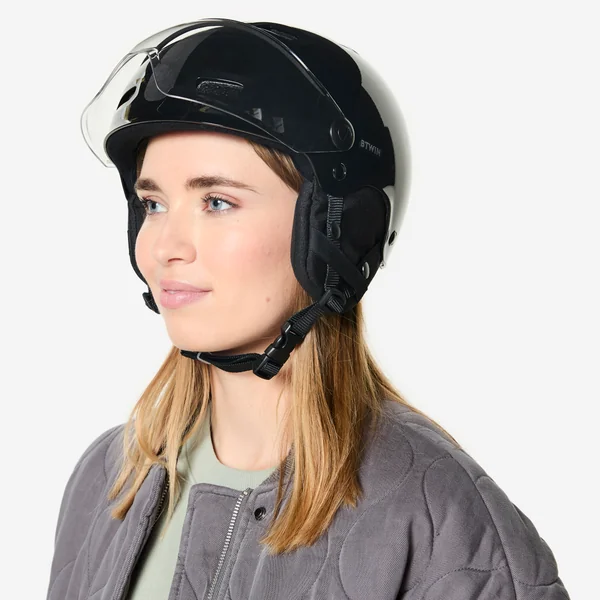 Casque vélo ville avec visière - cbh 580 noir brillant