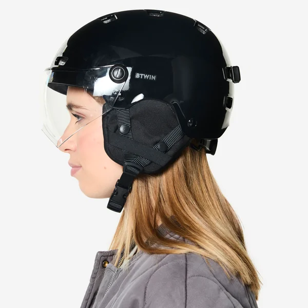 Casque vélo ville avec visière - cbh 580 noir brillant