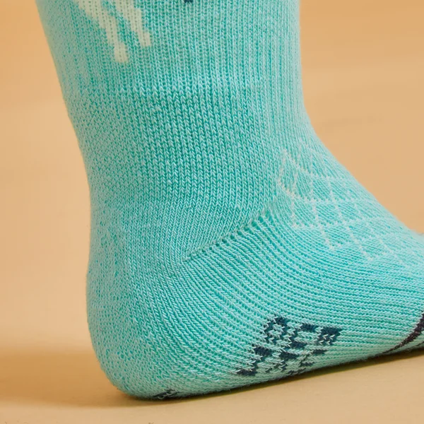 Chaussettes équitation 500 BABY turquoise et vert avec motifs