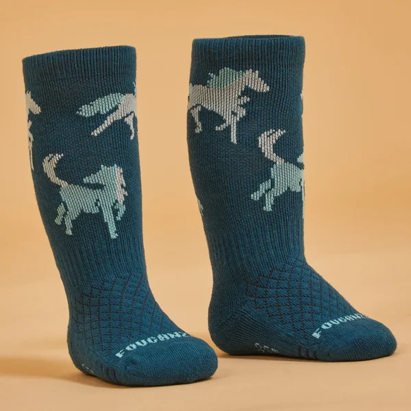 Chaussettes équitation 500 BABY turquoise et vert avec motifs