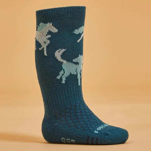 Chaussettes équitation 500 BABY turquoise et vert avec motifs