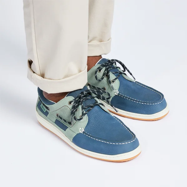Chaussures bateau cuir Clipper Homme kaki pétrole