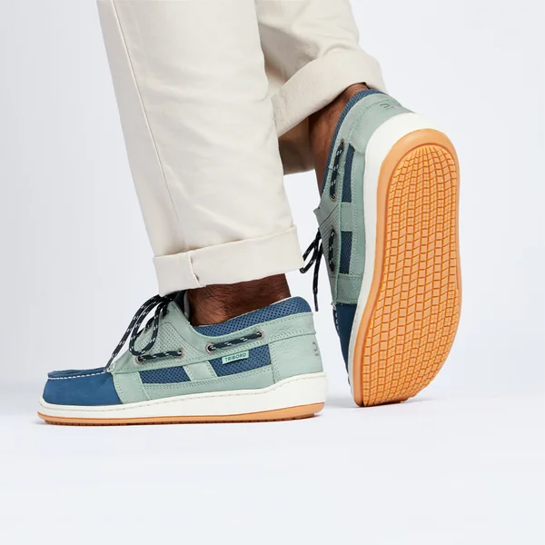 Chaussures bateau cuir Clipper Homme kaki pétrole