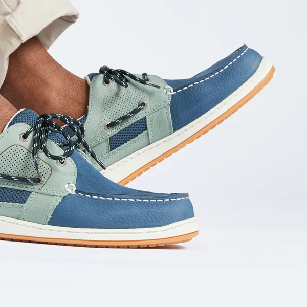 Chaussures bateau cuir Clipper Homme kaki pétrole