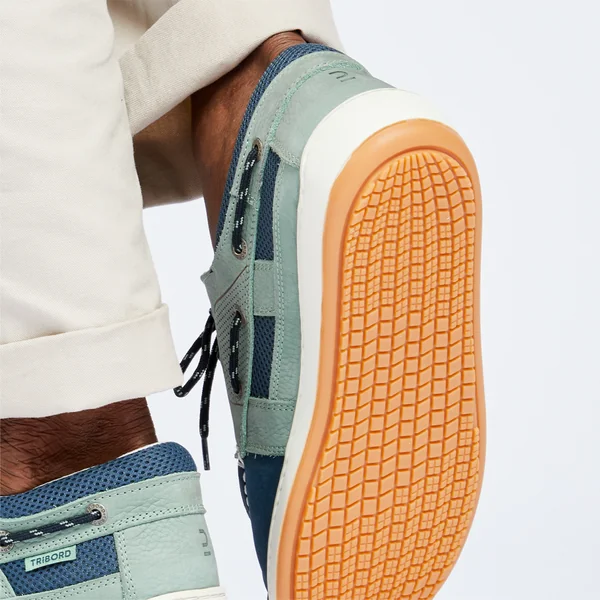 Chaussures bateau cuir Clipper Homme kaki pétrole
