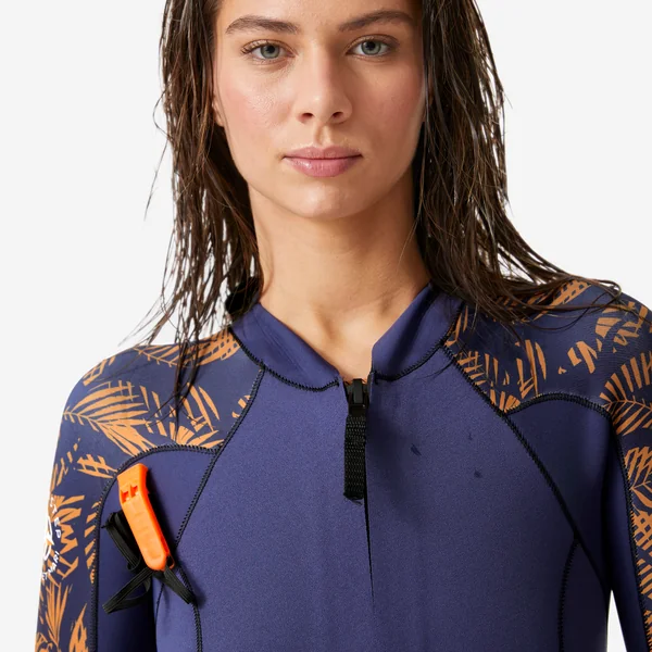 Combinaison néoprène intégrale 3/2 double zip longe-côte femme, leaf palm