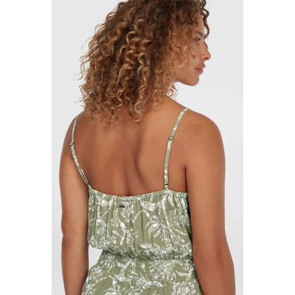 Combishort boutonnée à fines bretelles | Green Textured Jungle