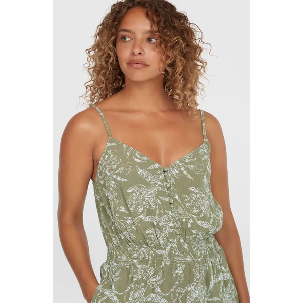 Combishort boutonnée à fines bretelles | Green Textured Jungle