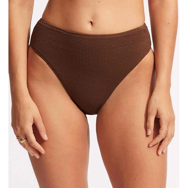 Culotte de bain taille haute - Marron