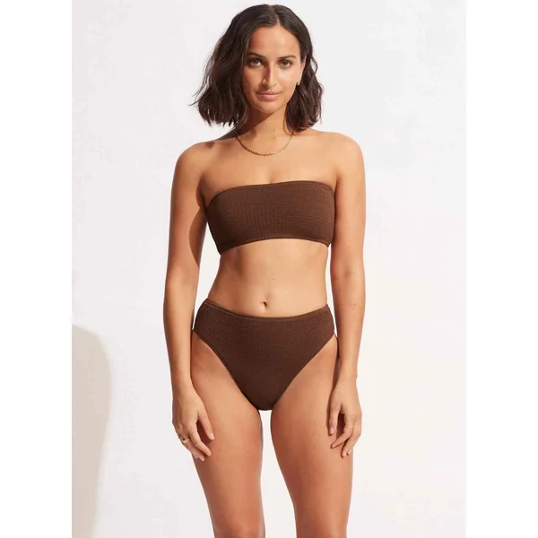 Culotte de bain taille haute - Marron