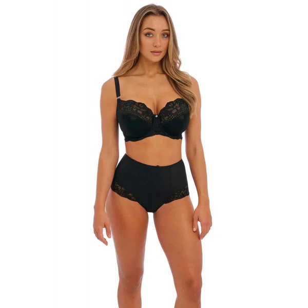 Culotte taille haute bordée de dentelle florale – Noire