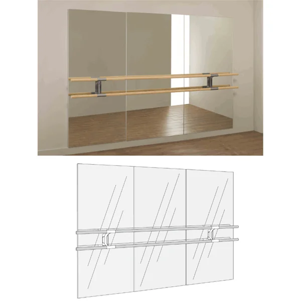 Danse classique Dinamica Ballet - Set de 3 miroirs muraux + barre double 3M