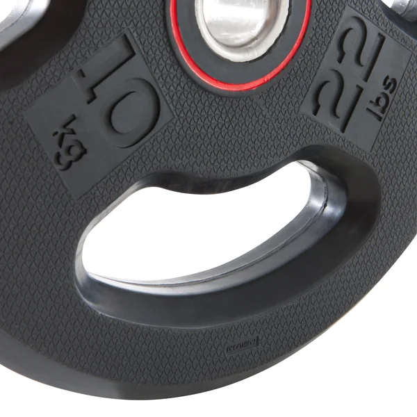 Disque musculation caoutchouc 10kg 28mm avec poignées, fonte à 80% recyclé