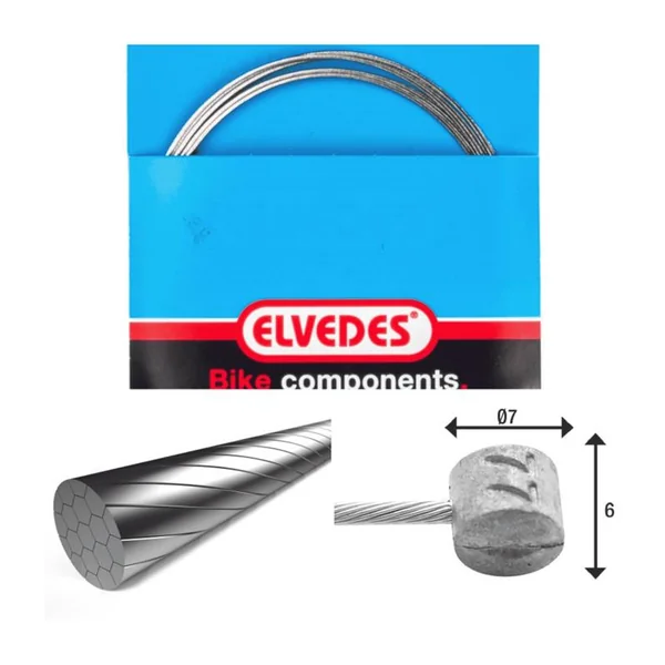 ELVEDES Cable de frein 2 250mm 1x19 fils Stainless Slick diamètre 1,5mm tete en T diamètre 7x6mm