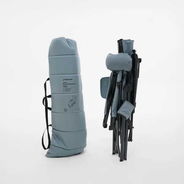 Fauteuil long de camping relax, pliant et matelassé, avec appuie tête