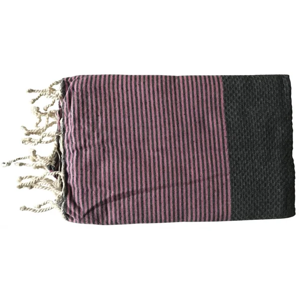 Fouta nid d'abeille bicolore rose et noir