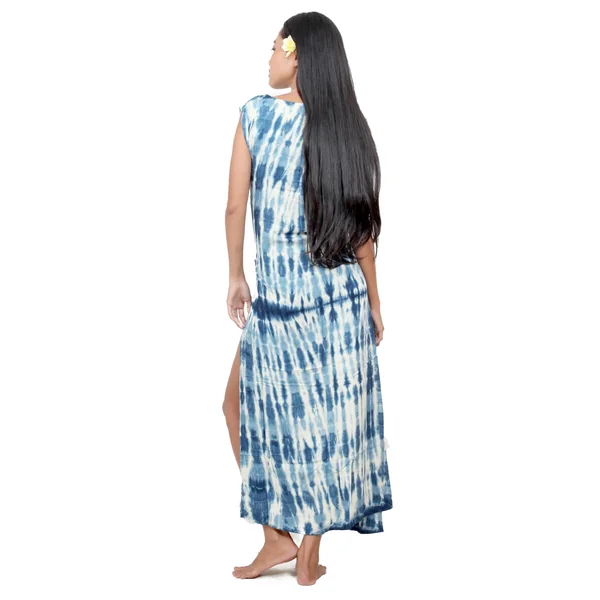 Grande robe tie dye bleu avec noeud