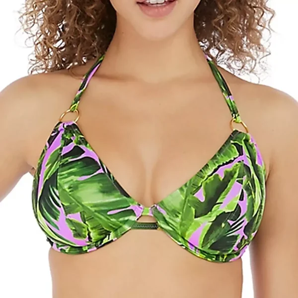 Haut de maillot de bain tour de cou armatures - Jungle Oasis vert Freya