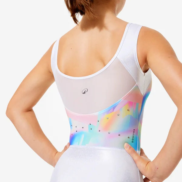 Justaucorps de gymnastique sans manches fille, blanc