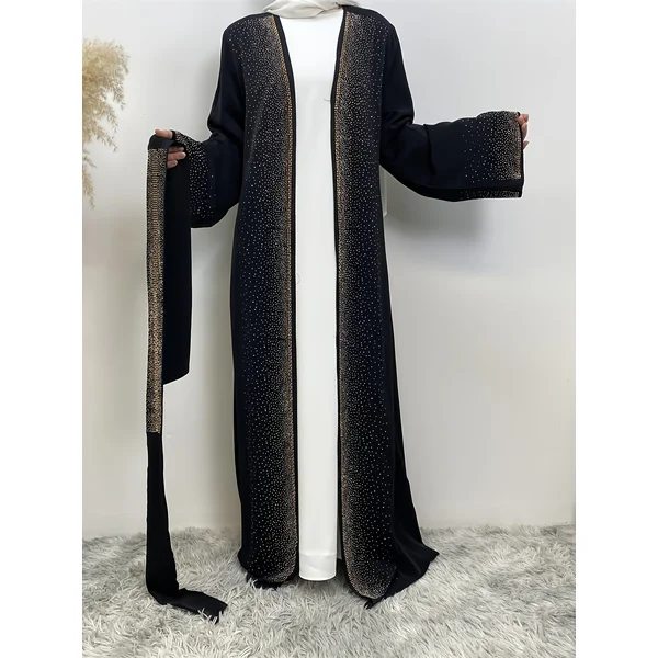 Kimono abaya femme uni, léger avec poches, élégant
