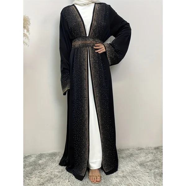 Kimono abaya femme uni, léger avec poches, élégant