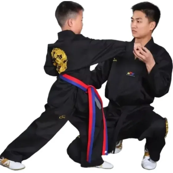 Kimono de karaté noir pour enfants, entraînement de taekwondo, broderie, taille 110-190 cm
