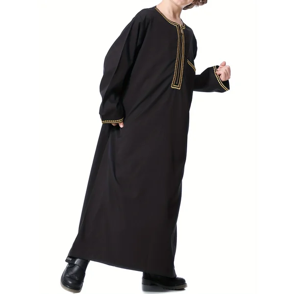 Kimono enfant Traditionnel Moyen-Orient. Manches Longues Avec Garniture Dorée, Vêtements Décontractés Ethniques Style Garçons Vêtements Manches Longues Pleine Longueur