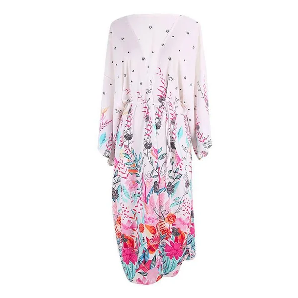 Kimono Long Blanc Fleuri