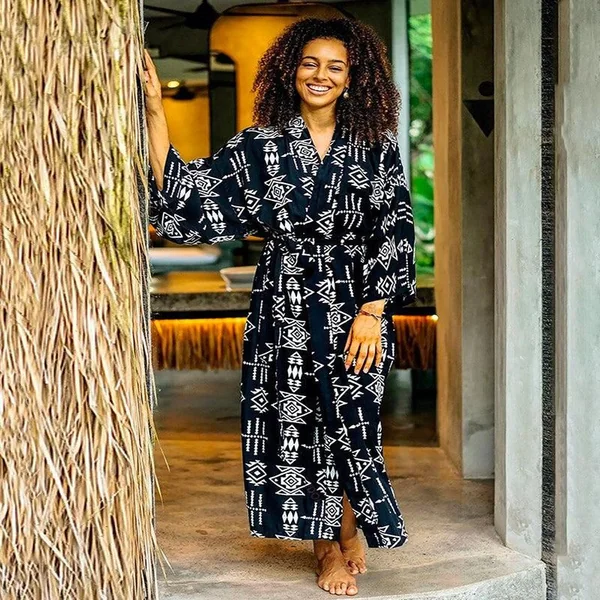 Kimono Plage Long Noir